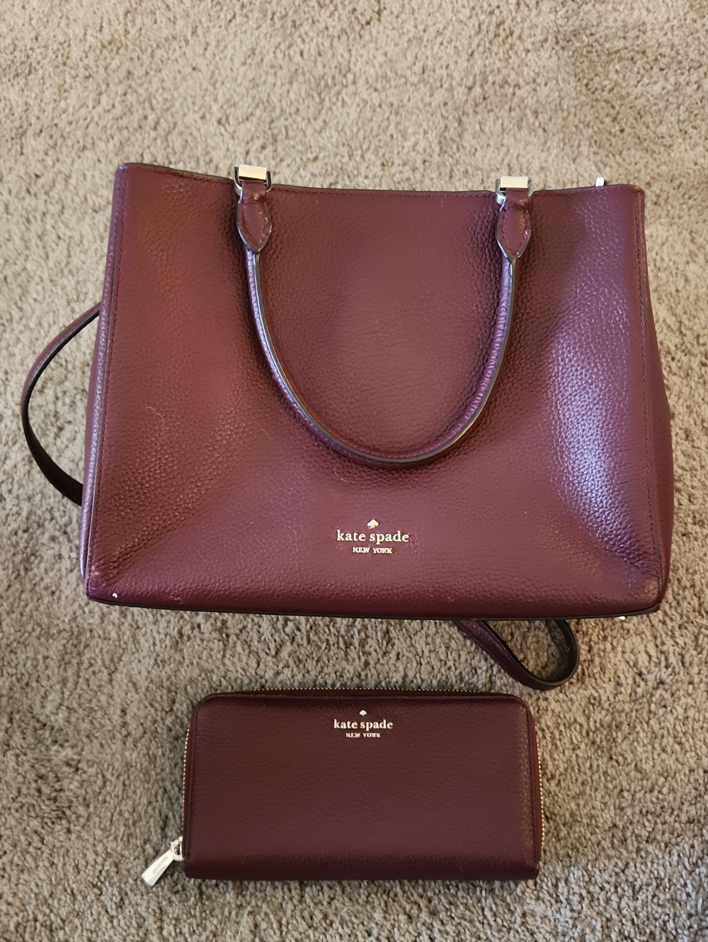 kate spade Burgundy Leather Tote with Matching Wallet